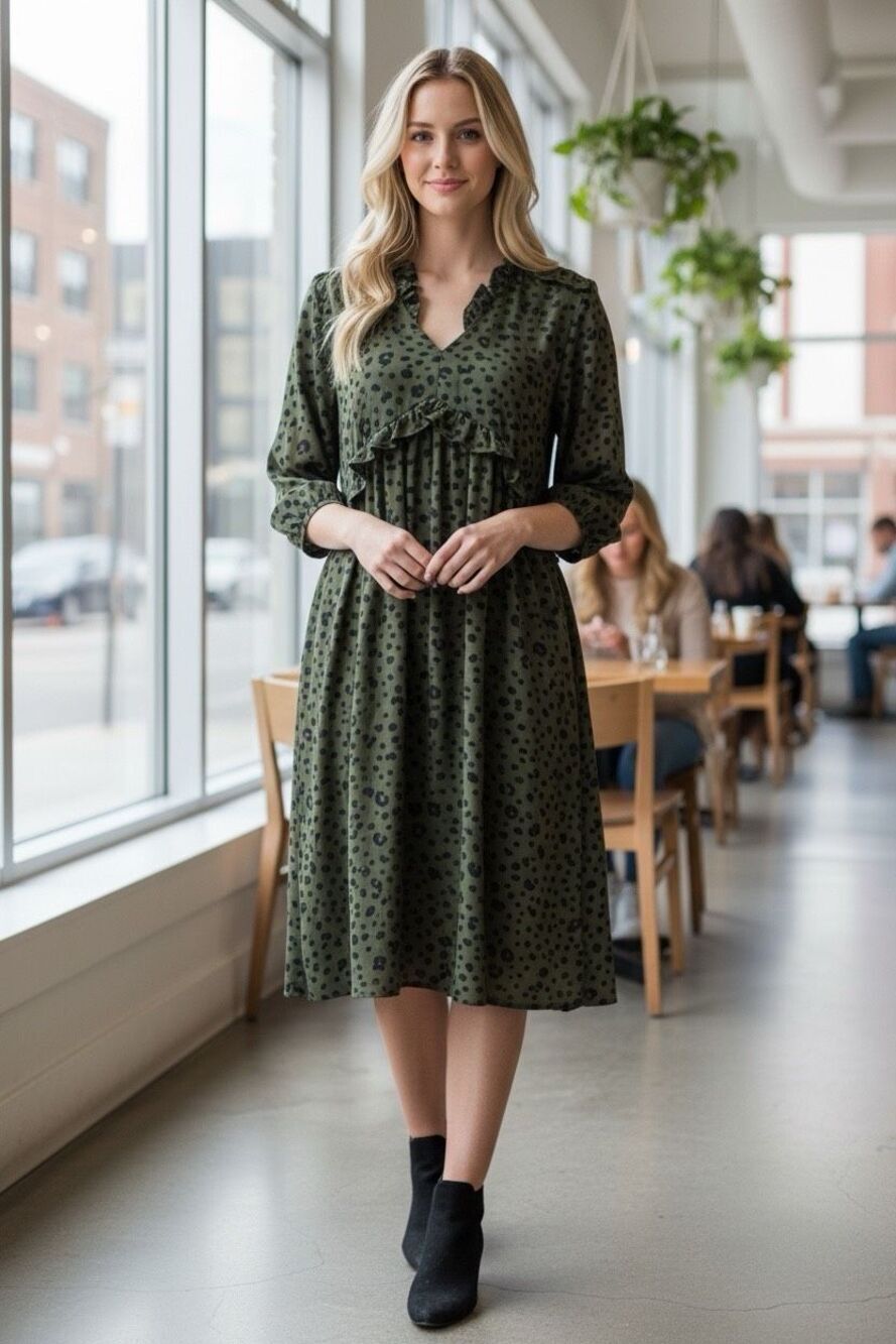 Bobaeu olive animal print dress size large